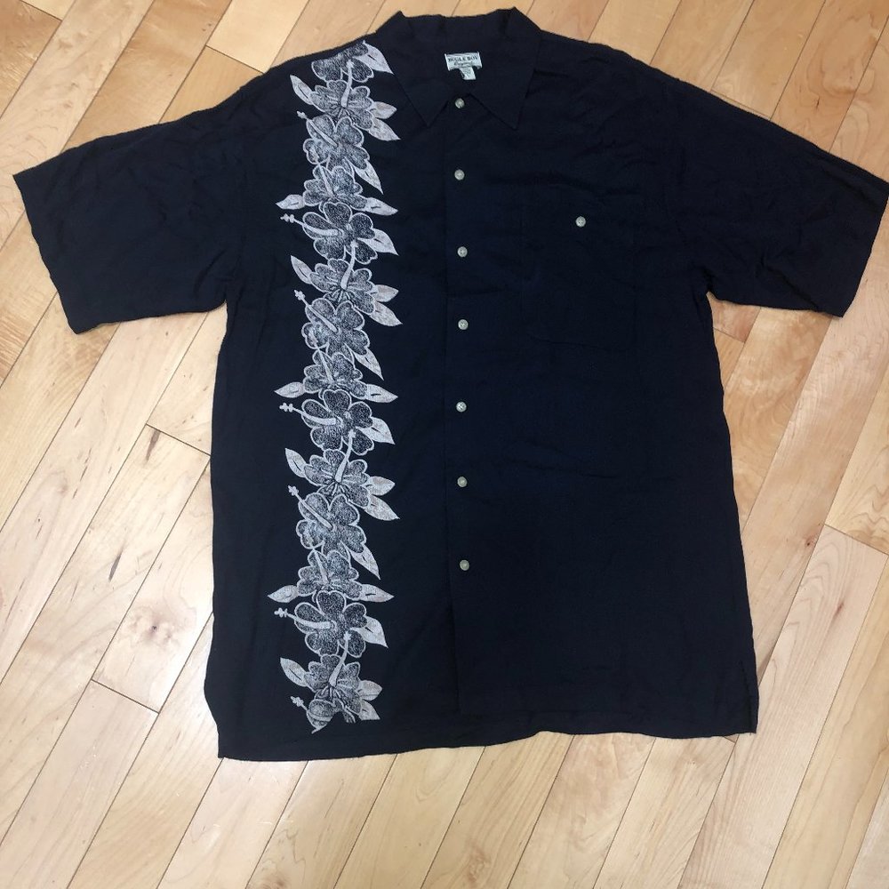 Bugle Boy Black/Tan Men's Hawaiian Size L Floral Short Sleeves Shirt Aloha!